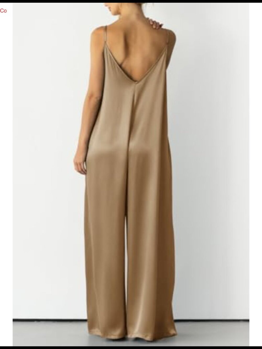Satin Wide Leg Jumpsuit Adjustable Spaghetti Strap V-Neck Sleeveless Dressy - Picture 2 of 6